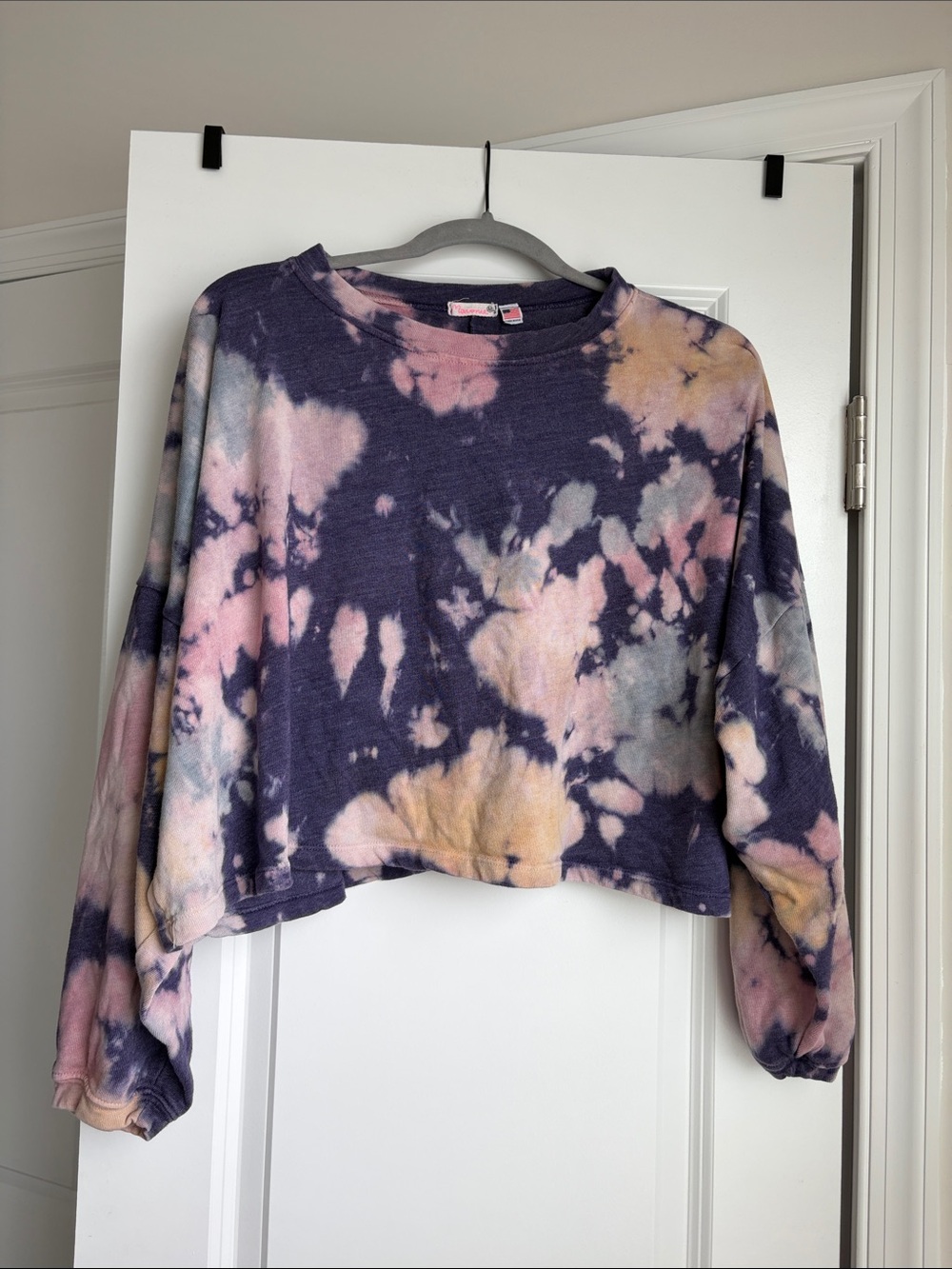 Tie-Dye Cropped Sweatshirt - Purple Pink Yellow